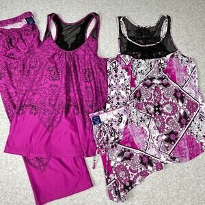 2 Lot Apt. 9 Intimates 2pc Pajama Set Tank Pant Shorts Purple Black Womens S/M